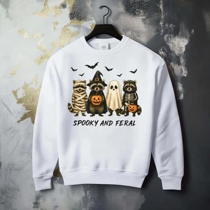 Fall Season Halloween Spooky Feral Raccoon Fun Whimsical Graphic Cozy Sweatshirt - Picture 1 of 1