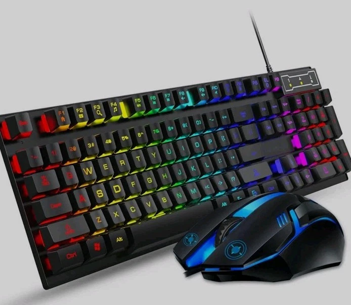 Computer Desktop Gaming Keyboard and Mouse Mechanical Feel LED Light Backlit RGB - Image 1 of 1