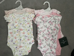 Laura Ashley Designer Floral Baby Vests 6 pack - Vintage Blossom Spring Vests - Picture 1 of 1