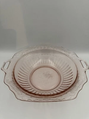 Anchor Hocking Glass Pink Mayfair Open Rose 11" Handled Serving Bowl Oval Dish - Image 1 of 4