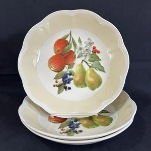 3 Lenox Orchard in Bloom Soup Pasta Veggie Bowls 8-3/4" Scalloped Rim Peach Pear - Picture 1 of 8