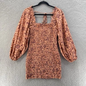 Free People Smock It To Me Dress Women Extra Small Orange Floral Smocked Bodycon - Bild 1 von 13