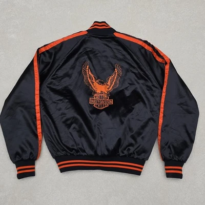 Винтажная атласная куртка-бомбер AMF Harley Davidson 70-е черные мотоциклы размер L винтажная - Изображение 1 из 4
