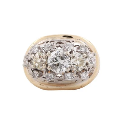 Старый евро бриллиант филигранный заявление кольцо платины 14K золото 3,28 TW размер 9,25 - Изображение 1 из 4