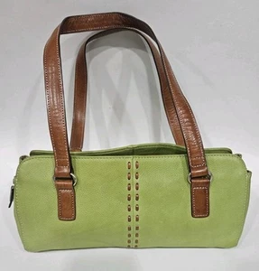 Fossil Chartreuse Green and Brown Pebbled Leather Shoulder Bag Vintage - Picture 1 of 22