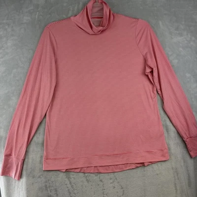 Lands End Shirt Women's Large Pink White Stripe Funnel Neck Long Sleeve Stretch - Image 1 of 4