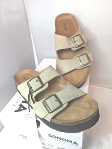 Sonoma Womens KADENCEE Buckle Slides Sandals Size6.5 Suede Taupe Shoes Good Life - Picture 1 of 6