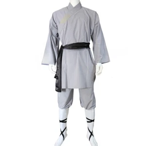 Accappatoio monaco Shaolin cotone grigio tuta kung fu arti marziali uniforme tai chi sport - Foto 1 di 16