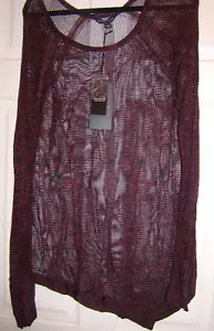 Maglione pull over in pizzo Rock & Republic. Nuovo con etichette. Combinazione nero/bordeaux. Taglia XL - Foto 1 di 5