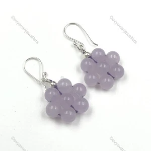 Jade Light Purple Gemstone Drop/Dangle Beaded Earrings 925 Silver For Women - Picture 1 of 4