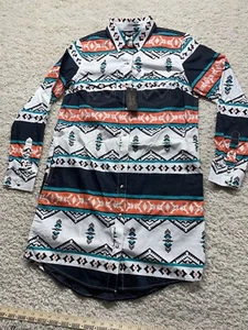 Wrangler Retro Aztec Southwest Orange Black Pearl Snap Dress Shirt New Women’s S - Picture 1 of 9