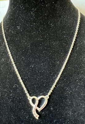 NRQ Breast Cancer Awareness Pink Stone Silver Tone “Hope” Heart Pendant & Chain - Image 1 of 4