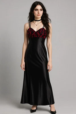 Vtg All That Jazz Whimsigoth Dress Sz 0/2 Satin Babydoll Y2K Prom Vamp Statement - Image 1 of 4