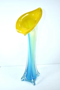 Vintage Murano Calla Lily Jack in der Kanzel Vase 15,5" gelb, blau - Bild 1 von 7