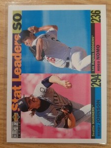 1996 COLLECTOR'S CHOICE RANDY JOHNSON HIDEO NOMO STAT LEADERS 7 MARINERS DODGERS