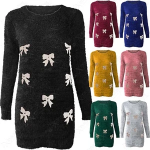 DAMEN WEISSER SCHLEIFENDRUCK MOHAIR LOOK MARL STRICK FLAUSCHIG WARM DAMEN PULLOVER - Bild 1 von 17