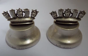 SUPERB RARE PAIR OF ANTIQUE 1908 STERLING SILVER ROYAL NAVAL CROWN MENU HOLDERS - Picture 1 of 11