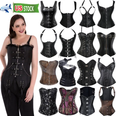 Para mujeres Gótico Bustier Corsé Top Negro Cintura Vasco Sobre Busto Prendas moldeadoras S-6XL Foto 1 de 2