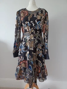 TORY BURCH 100% Silk Ruffled Long Sleeved Floral Print Dress UK 14 - Picture 1 of 23