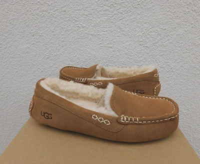 UGG ANSLEY WIDE CHESTNUT SUEDE/ WOOL MOCCASIN SLIPPERS, WOMEN US 11/ EUR 42 ~NEW - Image 1 of 4