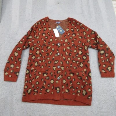 Democracy Cardigan Sweater Womens L Brown Animal Print Bold Glamour Mob Wives - Image 1 of 4