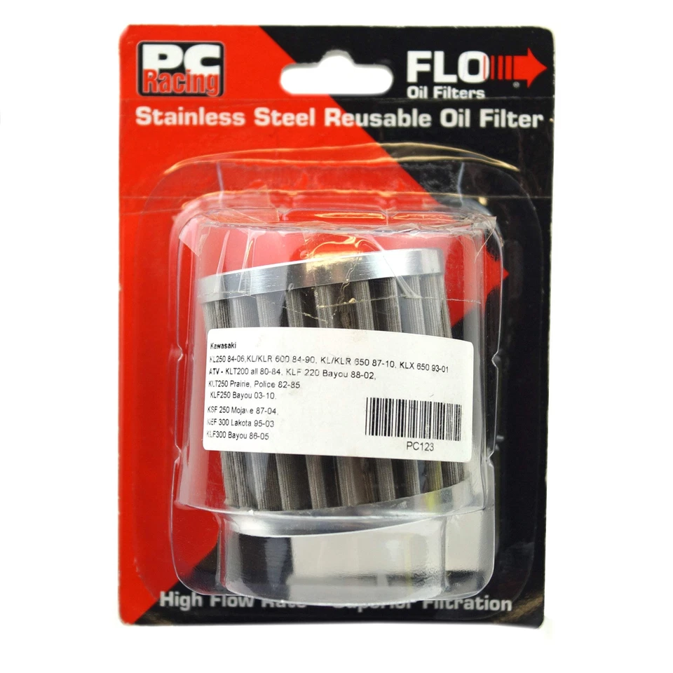 OIL FILTER FLO REUSABLE PC123, PC RACING USA STAINLESS STEEL - Image 1 of 1