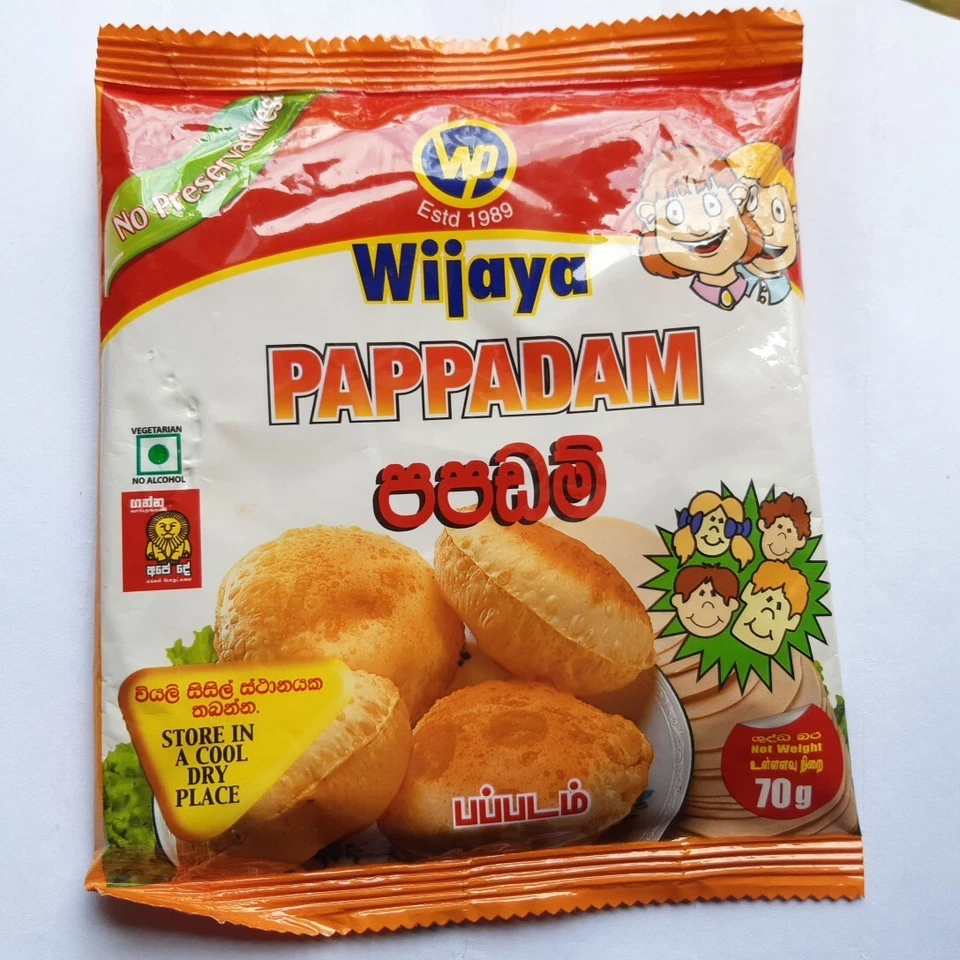 Wijaya Premium Quality Pappadam 70g No Preservatives Pure Ceylon Papadam