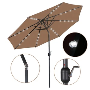 Patio Umbrella 32LED Lights 10 FT Solar Powered Solar Umbrella w/ Tilt and Crank - Picture 1 of 12