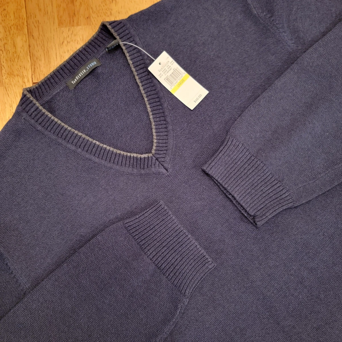 VAN HEUSEN Vネック スウェット トレーナー くすみブルー青 古着