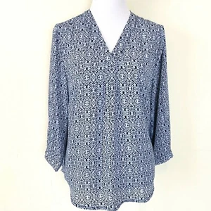 Camicia da donna Anne Carson maniche lunghe grande grigio blu collo a V casual lavoro - Foto 1 di 8