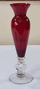 Red Glass Cambridge Glass Keyhole Vase Stem 10" Tall Mint Vintage - Picture 1 of 15