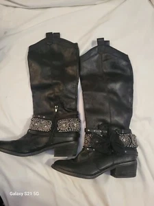 Womens Black Size 7.5 Pull On High Boots - Picture 1 of 5