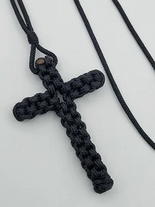Collar negro anudado cruz ortodoxa cuerda de oración nudo macramé suave serbio - Imagen 1 de 5