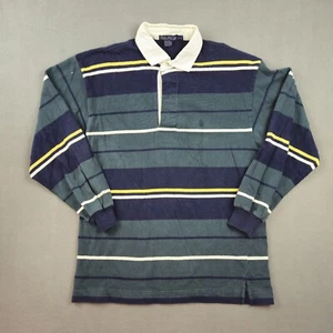 Vintage 90s Nautica Striped Long Sleeve Rugby Polo Shirt Mens M Marine Navy Green - Bild 1 von 6