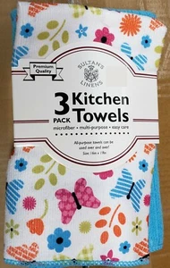 3 pc Set Microfiber Kitchen Towels (16" x 19") BUTTERFLIES & FLOWERS, SL - Picture 1 of 12