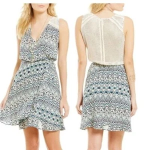 Miss Me Crochet Back Teal Aztec Print Dress size large NWT - Picture 1 of 12