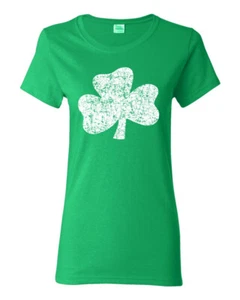 St Patrick Day Pat's Distressed Shamrock Junior Fit Ladies Tee Shirt 1581 - Picture 1 of 2