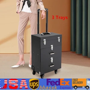 Rollender Make-up Zug Koffer Aluminium Salon Kosmetik Trolley Organizer Box + Schublade - Bild 1 von 24