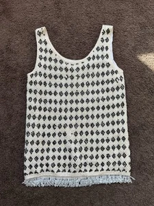 Vintage Cyn Les Womens Blouse Top Shell 100% Wool Size 38 Cream Hand Beaded - Picture 1 of 9