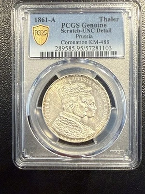 1861 Prussia Thaler Coronation Silver KM488 German State William I   PCGS UNC - Image 1 of 4