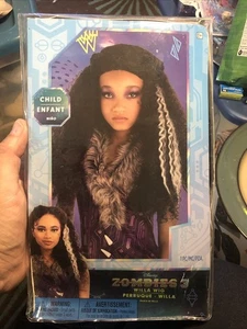 Disney Zombies 3 Willa Parrucca Bambino Halloween Costume Lupo Mannaro Nero Bianco Ondulato Nuovo - Foto 1 di 3