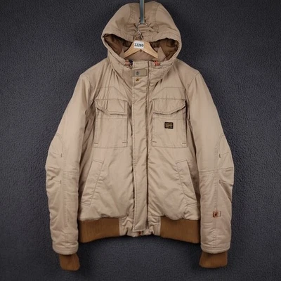 G STAR Jacket Men M Medium Beige MFD Field Hooded Bomber Insulated Hooded Canvas - Image 1 of 4