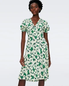 Vestido Diane Von Furstenberg DVF Jemma Verde Vintage Margaritas Talla 2 - Imagen 1 de 5