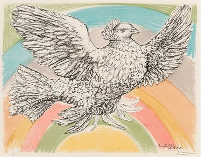 canvas art print giclée - poster - pillow.  Le colombe volant (à l'Arc-en-ciel), - Image 1 of 4