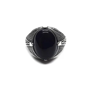 Anello Da Uomo in Argento Sterling Con 16X12Mm Onice Nero Autentico Solido March - Foto 1 di 12