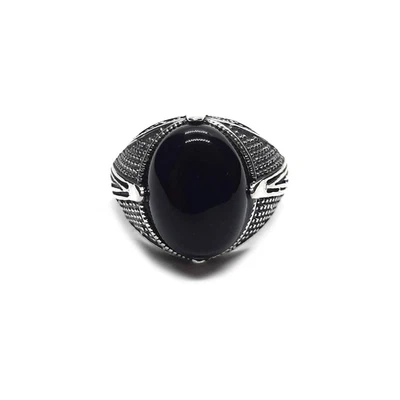 Anello Da Uomo in Argento Sterling Con 16X12Mm Onice Nero Autentico Solido March - Immagine 1 di 4