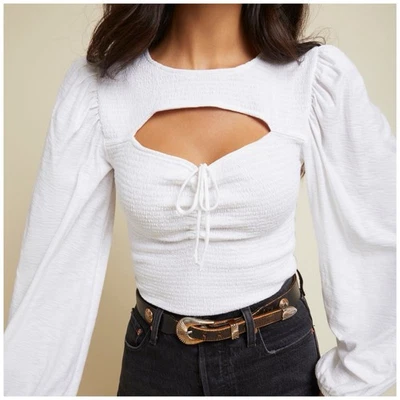 NWT Nation LTD Large Leilani White Sweetheart Cutout Smocked Puff-Sleeve Top - Image 1 of 4