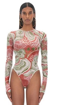 Andrea Iyamah Bodysuit Womens Sheer Mesh Leotard Mushroom Print Size S NWT - Image 1 of 4