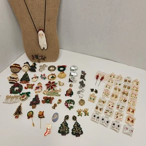 Over 70 Pc. Vintage Christmas Jewelry Lot~Duplicate Earrings~Pins/Brooch  - Picture 1 of 17