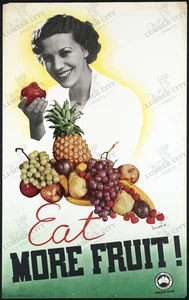 Póster arte de pared Eat More Fruit años 30 vintage de los ferrocarriles victorianos Australia - Imagen 1 de 2